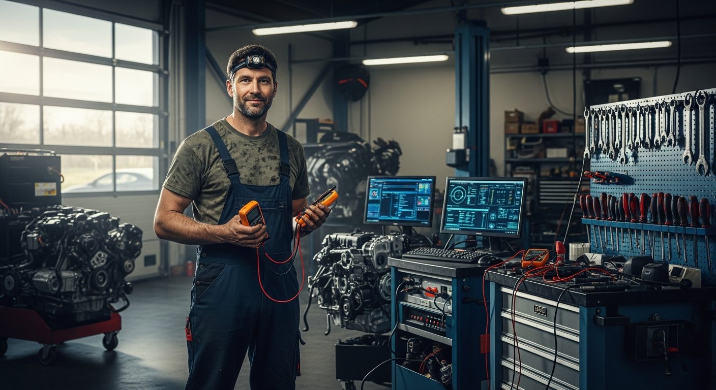 Nadeem, lead auto electrician and owner of Auto Response, standing in his Woodhouse Leeds workshop